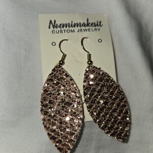 Pink Glitter Leaf Earrings
